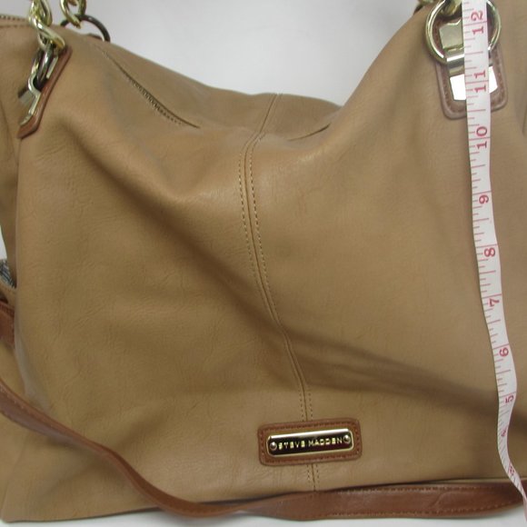 WOMEN LARGE TAN STEVE MADDEN DESIGNER TOTE BAG HANDBAG PURSE! - Picture 4 of 11